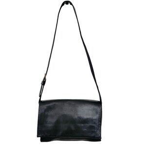 Vintage 90s/Y2K Nine West Black Leather Crossbody Bag Flap Top Outside Pockets